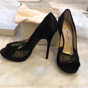 Jimmy Choo satin and lace peep-toe pump